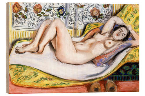 Cuadro de madera Nude on a Yellow Sofa, 1924