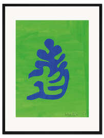 Gerahmter Kunstdruck Kleine blaue Arabeske auf grünem Grund, 1951