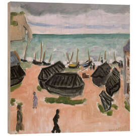 Holzbild Die Bootshütten in Etretat, 1920