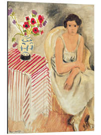 Alubild Frau auf einem Stuhl und Nelkenblumen, 1920