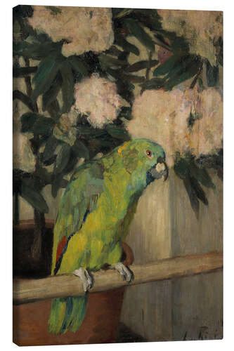 Canvas-taulu Green parrot in front of azalea flowers - Leo von König, 1908