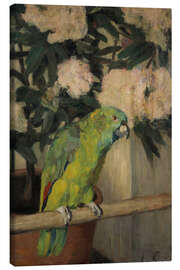 Canvas print Green parrot in front of azalea flowers - Leo von König, 1908