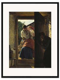 Gerahmter Kunstdruck Belauschte Liebesleute (Der Kuß)