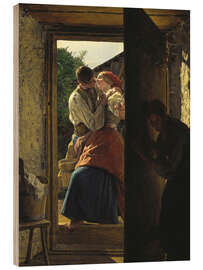 Holzbild Belauschte Liebesleute (Der Kuß)