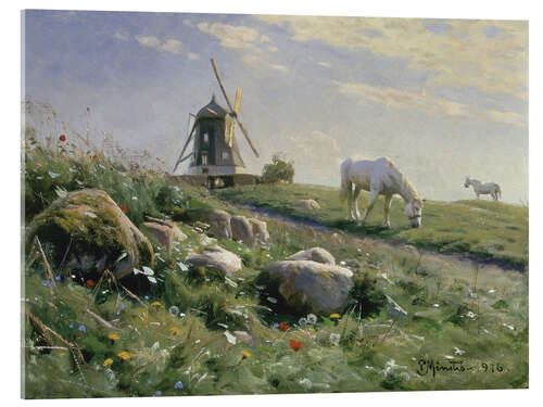 Tableau en verre acrylique Grazing horses on a summer meadow, 1916
