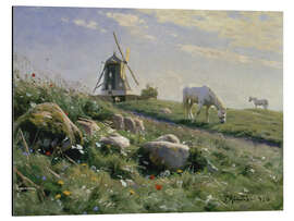 Stampa su alluminio Grazing horses on a summer meadow, 1916 - Peder Mørk Mønsted
