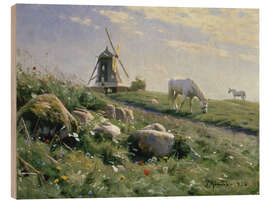 Print på træ Grazing horses on a summer meadow, 1916 - Peder Mørk Mønsted
