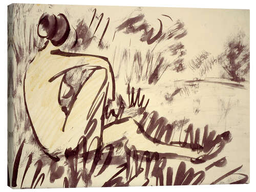 Leinwandbild Nacktes Mädchen, am Wasser sitzend, 1910