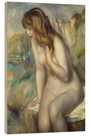 Holzbild Badende Frau auf einem Felsen sitzend, 1892