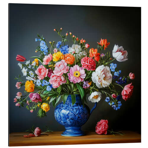 Stampa su alluminio Still Life Flowers in a Blue Vase