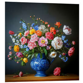 Hartschaumbild Stillleben Blumen in blauer Vase