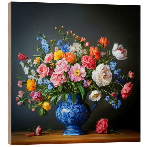 Obraz na drewnie Still Life Flowers in a Blue Vase