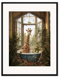 Framed art print Giraffe in jungle bathroom - Olga Telnova