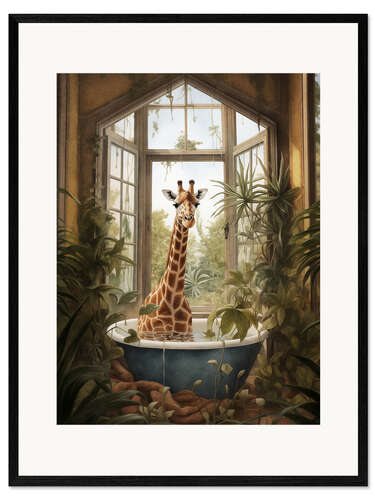Framed art print Giraffe in jungle bathroom