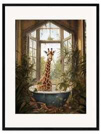 Framed art print Giraffe in jungle bathroom - Olga Telnova