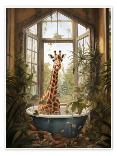 Poster Giraffe im Dschungelbad