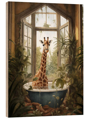 Trätavla Giraffe in jungle bathroom