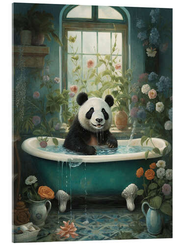 Akrylglastavla Panda in flower bathroom