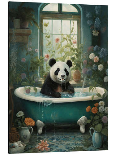 Tableau en aluminium Panda in flower bathroom