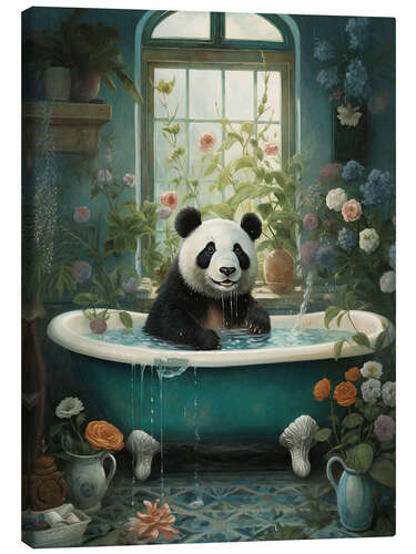 Quadro em tela Panda in flower bathroom