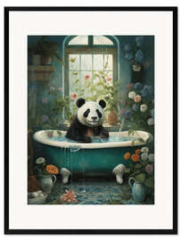 Gerahmter Kunstdruck Panda im Blumenbad