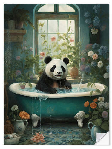 Vinilo para la pared Panda in flower bathroom