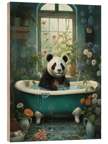 Print på træ Panda in flower bathroom