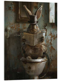 Acrylglasbild Kaninchen liest Zeitung auf Toilette - Olga Telnova