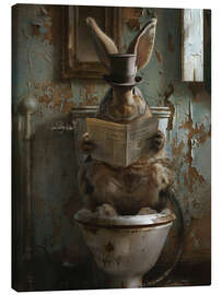 Canvas print Rabbit reading newspaper on toilet - Olga Telnova