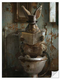 Vinilo para la pared Rabbit reading newspaper on toilet