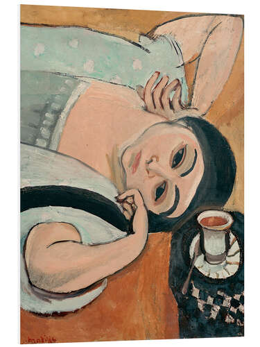 Hartschaumbild Laurette mit Kaffeetasse, 1917