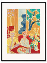 Gerahmter Kunstdruck Zwei junge Mädchen auf gelbem und rotem Grund, 1947