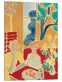 Tableau en plexi-alu Deux jeunes filles sur fond jaune et rouge, 1947