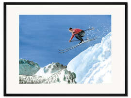 Gerahmter Kunstdruck Skispringer mit rotem Pullover
