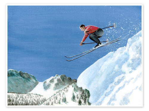 Poster Skispringer mit rotem Pullover