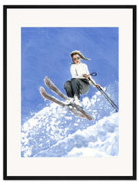 Gerahmter Kunstdruck Skifahrerin mit weißem Pullover