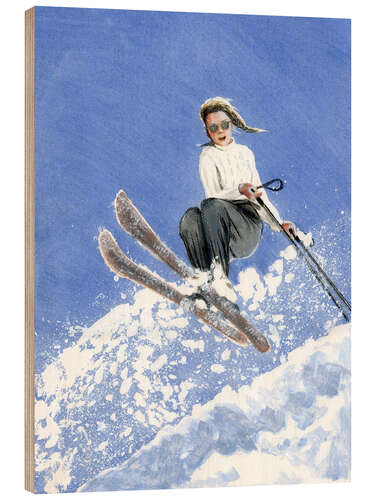Wood print Skier with White Sweater