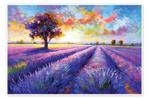 Poster Colourful lavender field landscape