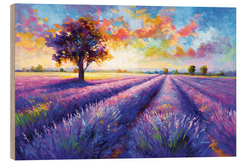 Cuadro de madera Colourful lavender field landscape