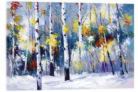 Acrylglasbild Birken im verschneiten Wald, Herbst - Leon Devenice
