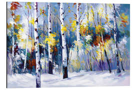 Alubild Birken im verschneiten Wald, Herbst