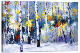 Leinwandbild Birken im verschneiten Wald, Herbst - Leon Devenice