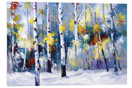 Hartschaumbild Birken im verschneiten Wald, Herbst
