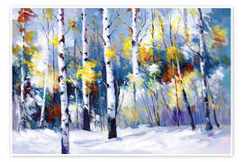 Stampa Birch trees in a snowy forest, autumn - Leon Devenice