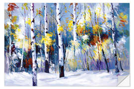 Wandsticker Birken im verschneiten Wald, Herbst
