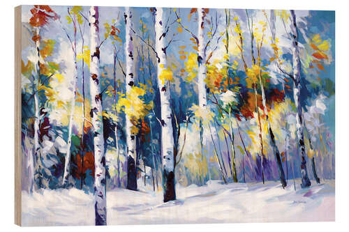Obraz na drewnie Birch trees in a snowy forest, autumn