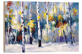 Obraz na drewnie Birch trees in a snowy forest, autumn - Leon Devenice