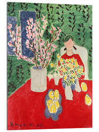 Tableau en plexi-alu Fleurs de prunier, fond vert, 1948