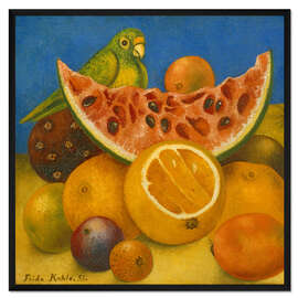 Gerahmter Kunstdruck Stillleben mit Papagei, 1951 - Frida Kahlo