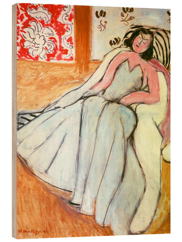 Wood print Young woman with white fur coat, 1944